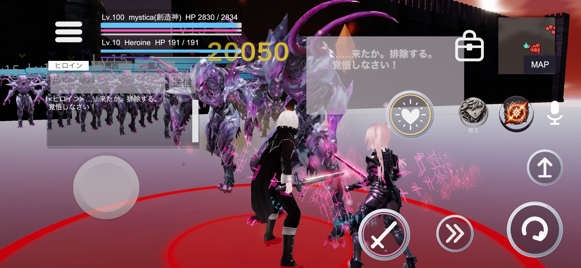 ヒロインと並んで、敵の群れと戦う